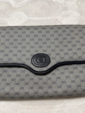 Gucci Gray Monogram Continental Clutch with Black Trim